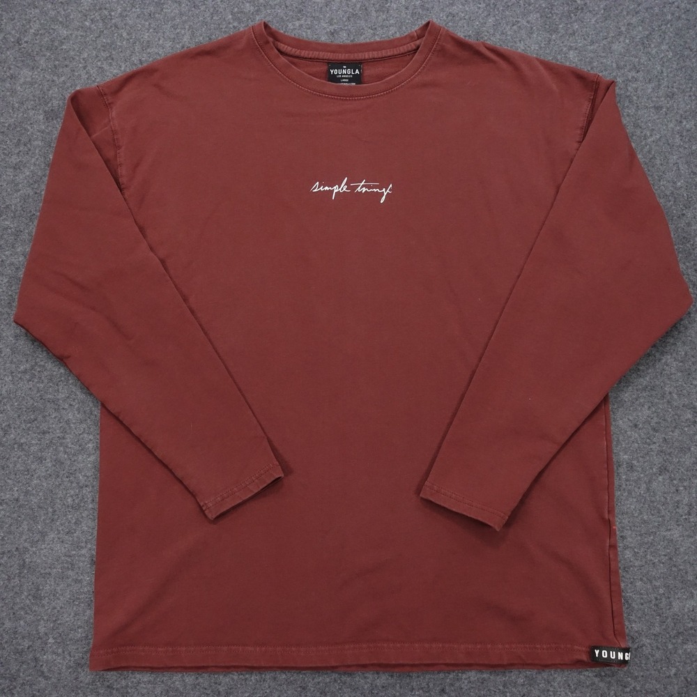 Youngla Long Sleeve Shirt Men's Large Simple Things Graphic Cotton Lycra Maroon